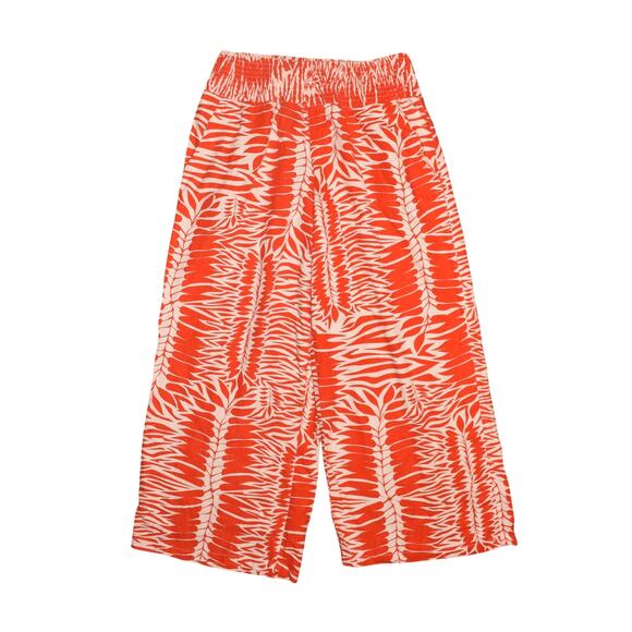 TAHARI $99 Red White Tropical Print Wide Leg Linen Pant Smocked Waist Large - Picture 1 of 3